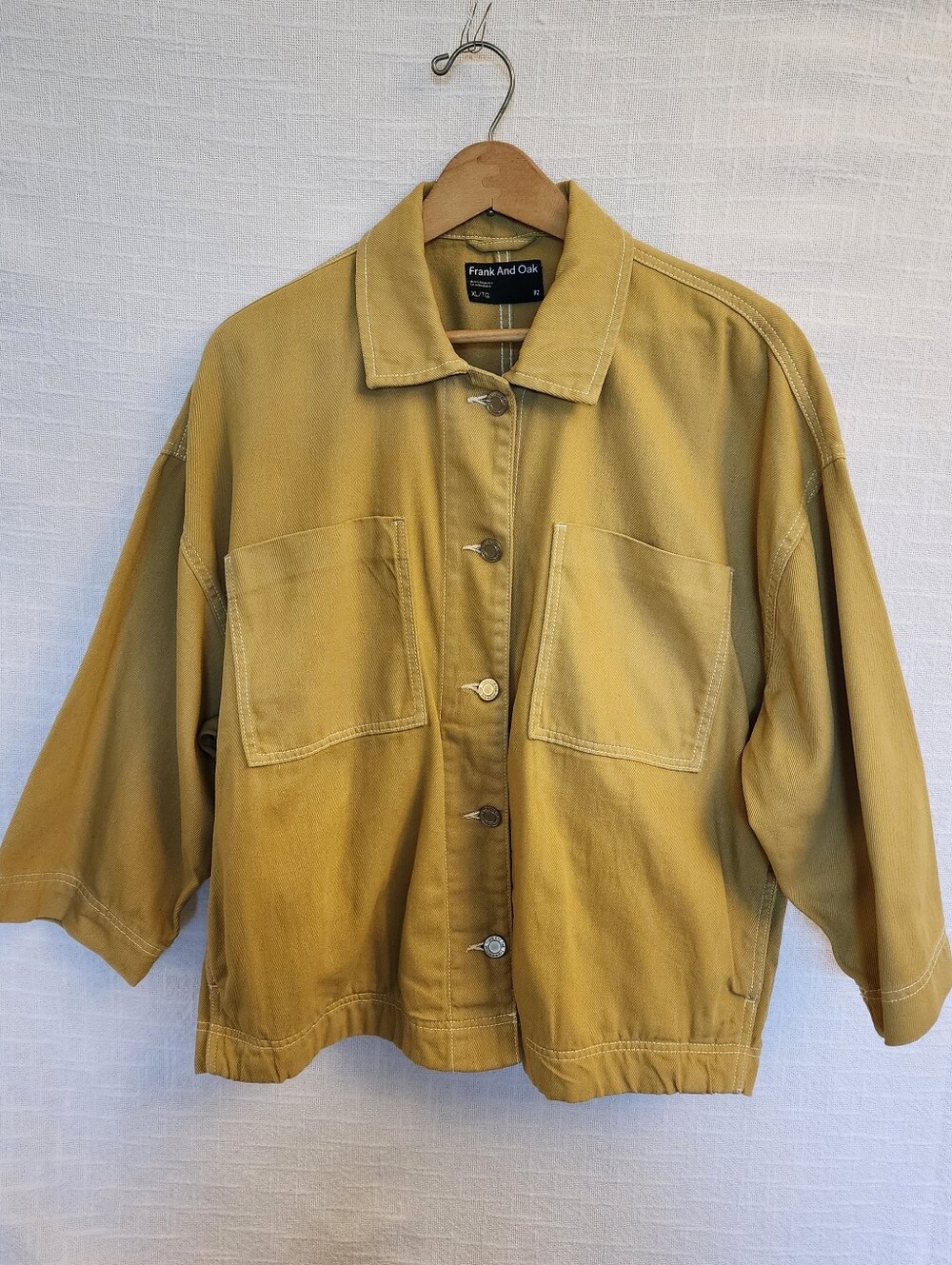 Frank and Oak W XL Mustard Canvas Boxy Jacket W/ Oversized Breast Pockets  A444